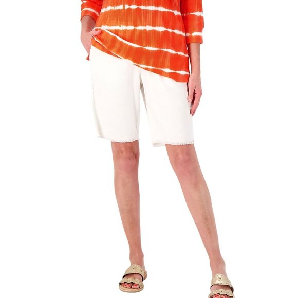 Susan Graver PURE NWT Regular Linen Blend Bermuda Shorts Frayed Hem Size S - Picture 1 of 7